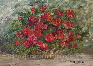 Roses vermillon, huile 5 x 7 par Clémence St-Laurent