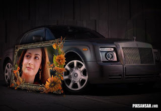 Frame your photo on this flower border with stylish expensive black car