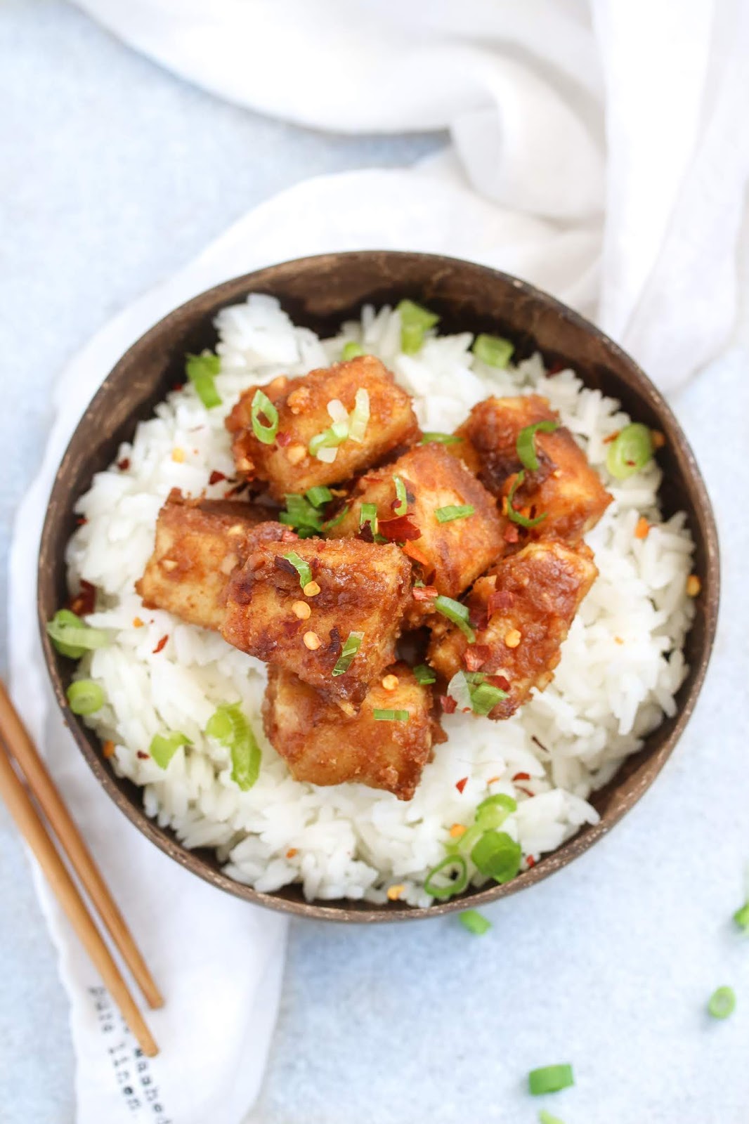 Sticky Peanut Chilli Tofu theplantifulchef