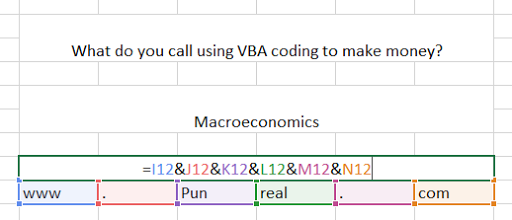 Getting started with a coding pun. VBA is the language you use to code macros in Excel.