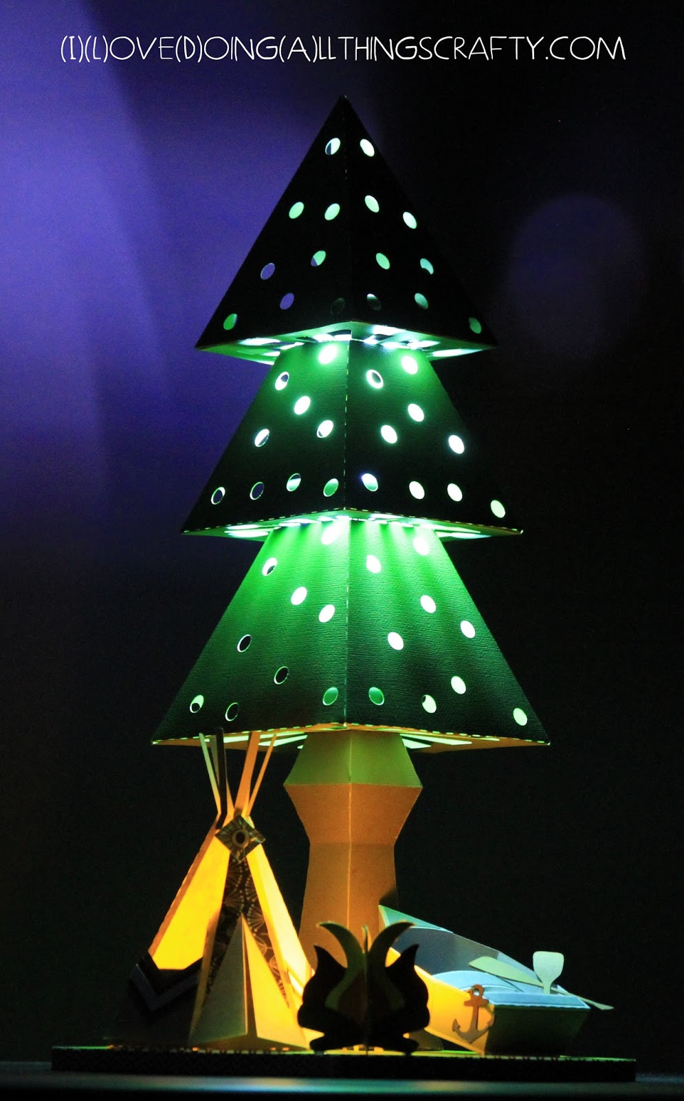 I Love Doing All Things Crafty Pine Tree Paper Camping Scene Lamp and