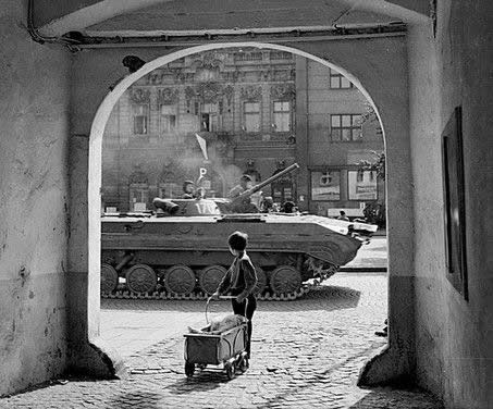 Czechoslovakia. A child watches as Warsaw Pact tanks invade his country, August 1968, uncredited 