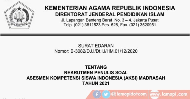Rekrutmen Penulis Soal Asesmen Kompetensi Siswa Indonesia Aksi Madrasah Aliyah Tahun 2021 Lamopi