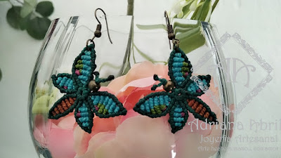 Pendientes en macramé, aros, aretes, Earrings, hoops, earrings in macramé by #AdrianaAbril instagram