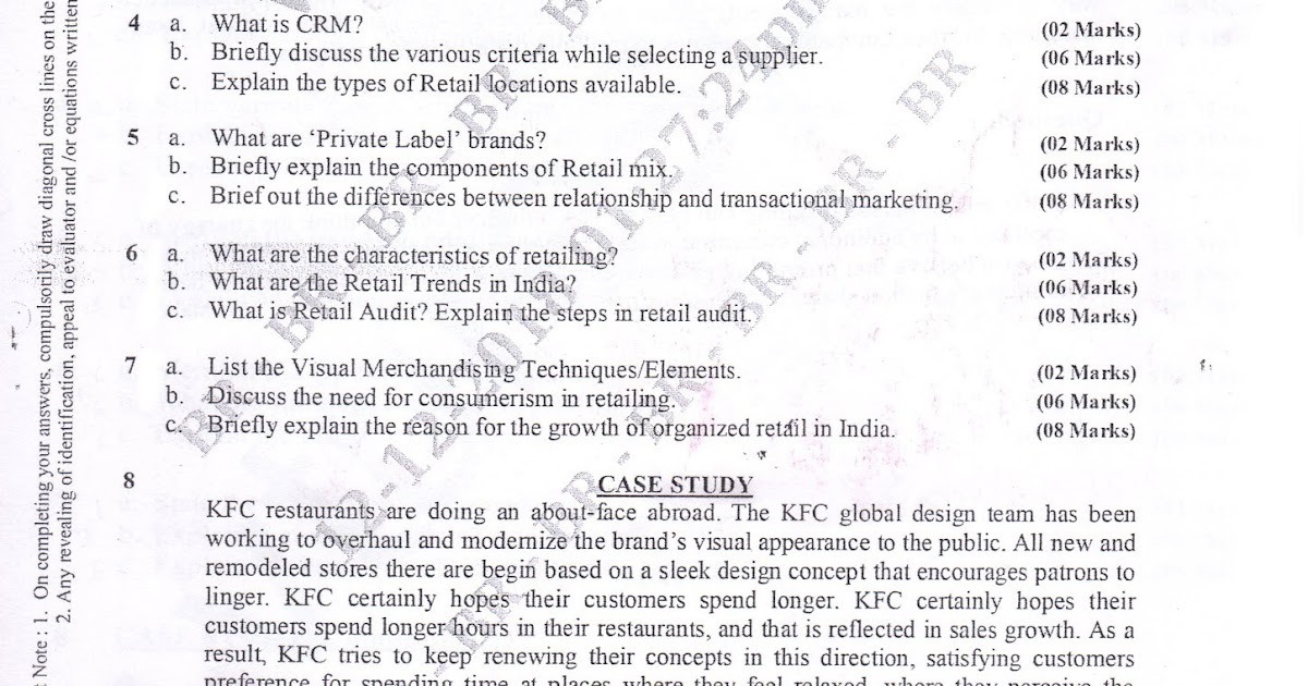 AR VTU MBA E-NOTES: VTU MBA 3rd sem question papers Retail Management