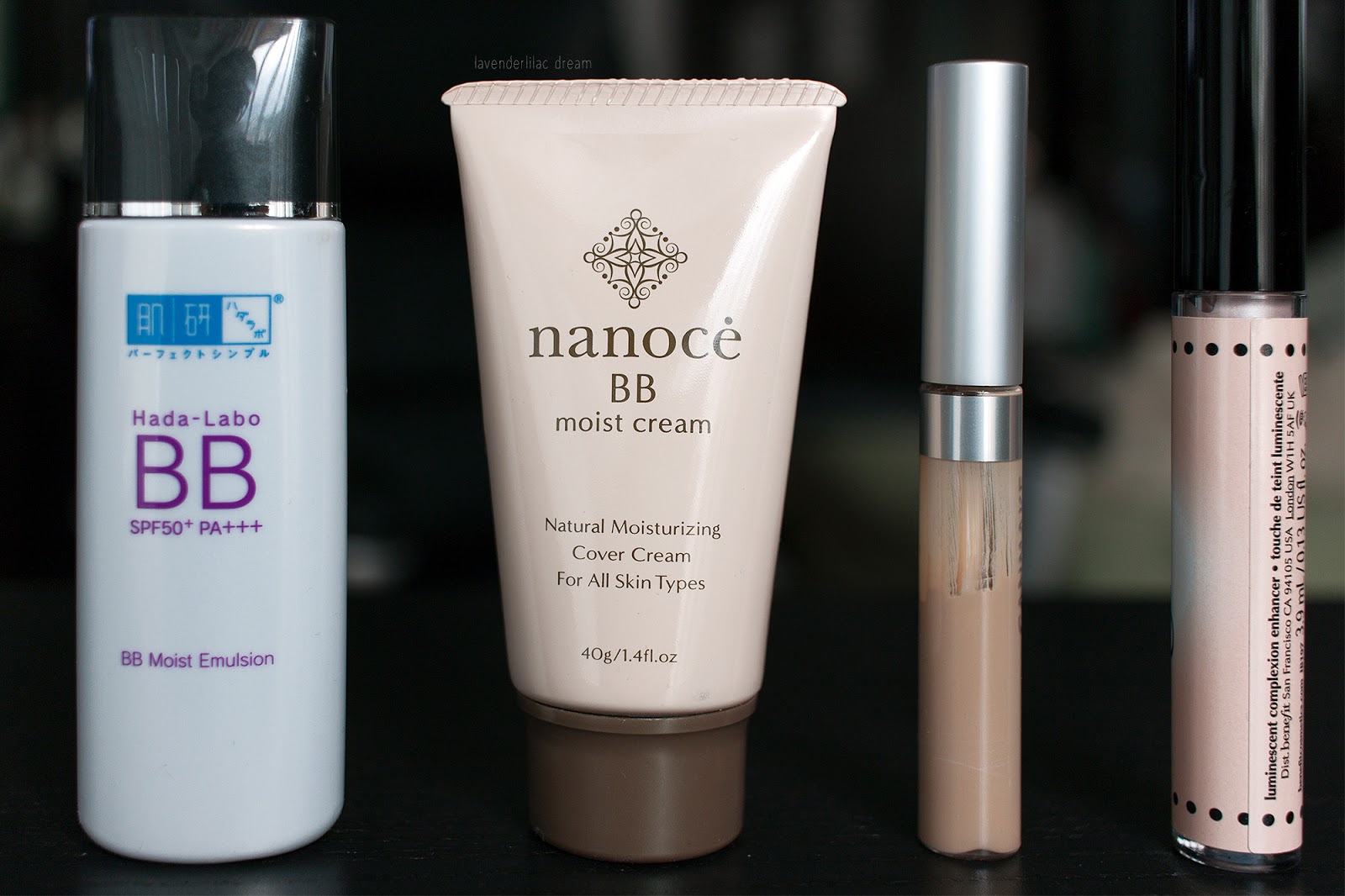 Hada Labo BB Moist Emulsion, Nanoce BB Cream, Canmake Cover & Stretch Concealer UV, Benefit Highbeam Half way results highlighter