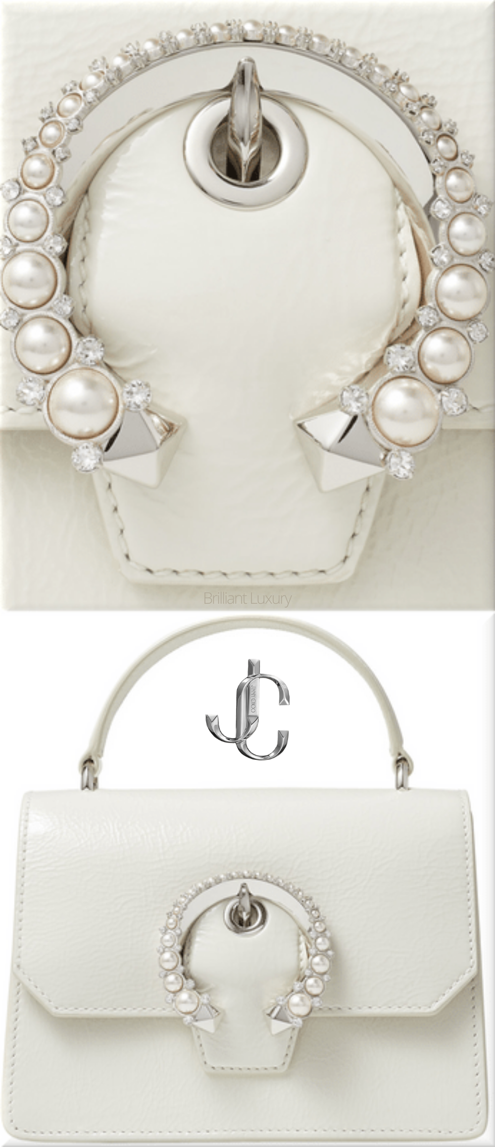 ♦Jimmy Choo Madeline satchel in latte patent textured leather with pearl buckle #jimmychoo #bags #brilliantluxury ♦Jimmy Choo Madeline satchel in latte patent textured leather with pearl buckle #jimmychoo #bags #brilliantluxury