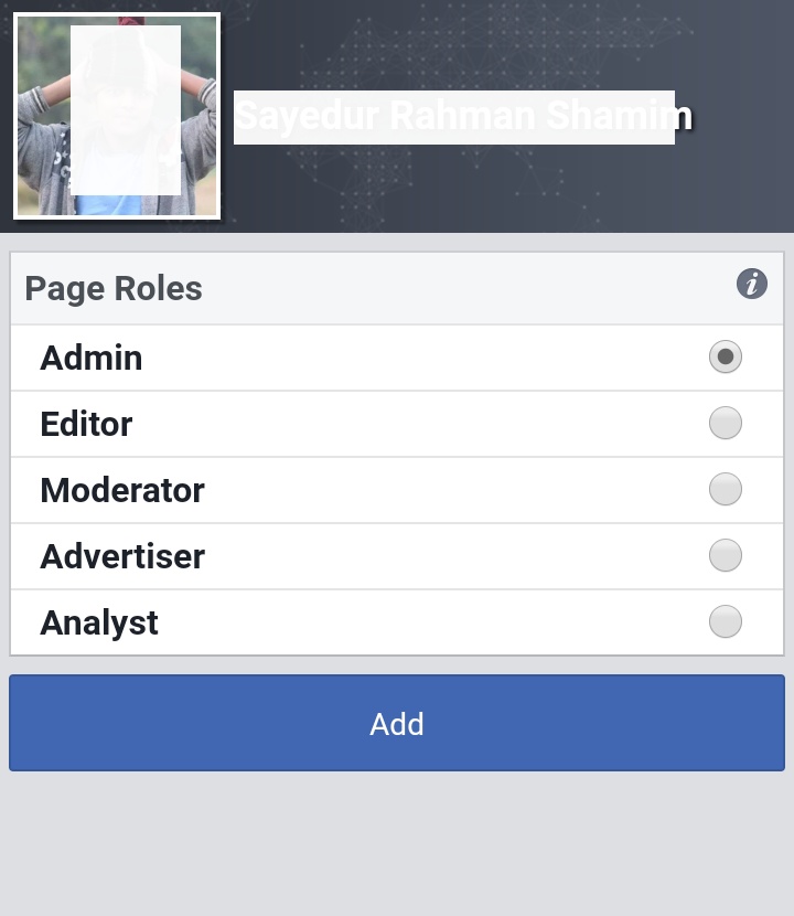 Choose page  role facebook 