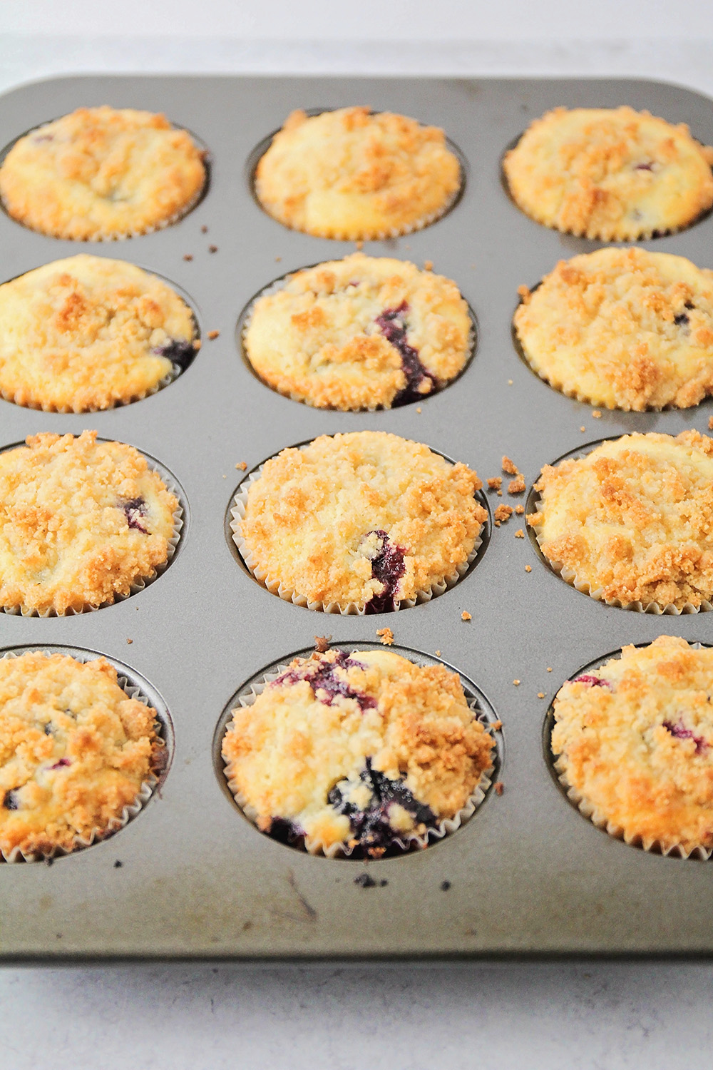 These blueberry streusel muffins are the best muffins you'll ever eat! They have the perfect texture, loads of blueberries, and a buttery streusel.
