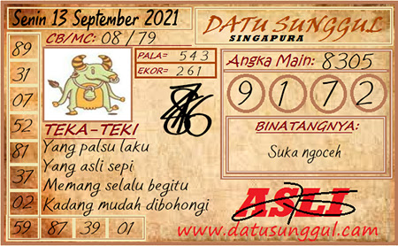 Prediksi Datu Sunggul SGP Senin 13 September 2021