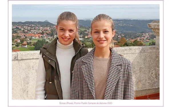 Crown Princess Leonor wore a checked coat from Springfield, Infanta Sofia wore a khaki puffer gilet from Zara. Massimo Dutti beige cashmere sweater