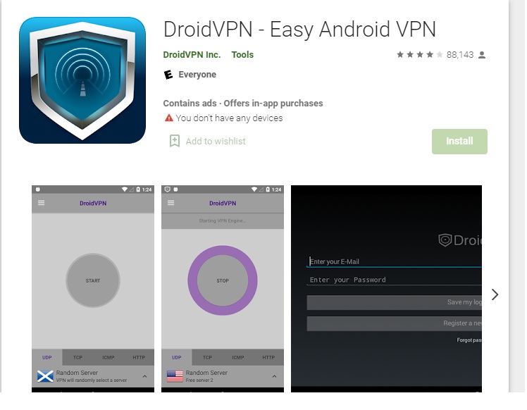 Aplikasi Droid VPN di perangkat Anda