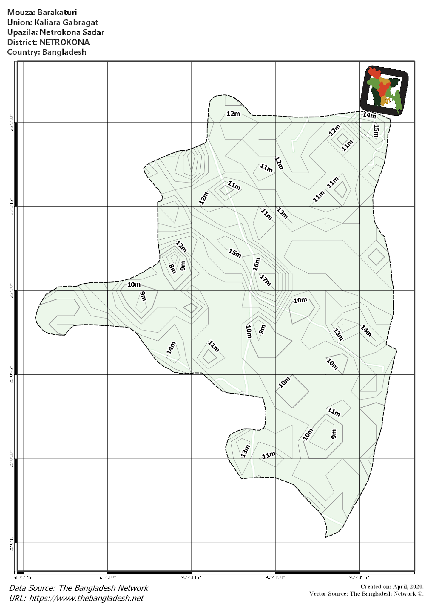 Map of Barakaturi Mouza of Netrokona Sadar Upazila, NETROKONA, Bangladesh.