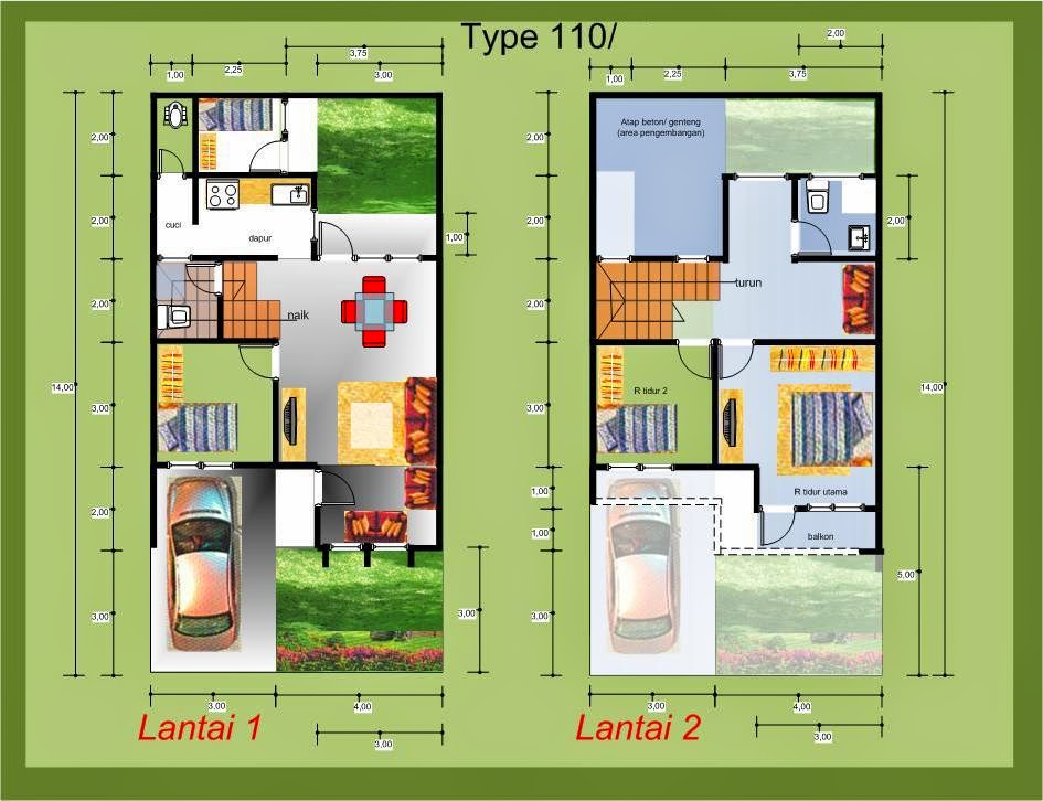 Gambar Rumah Minimalis Type 45 Denah Desain 2 Lantai Denahnya