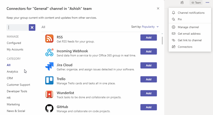 microsoft teams-connectoren