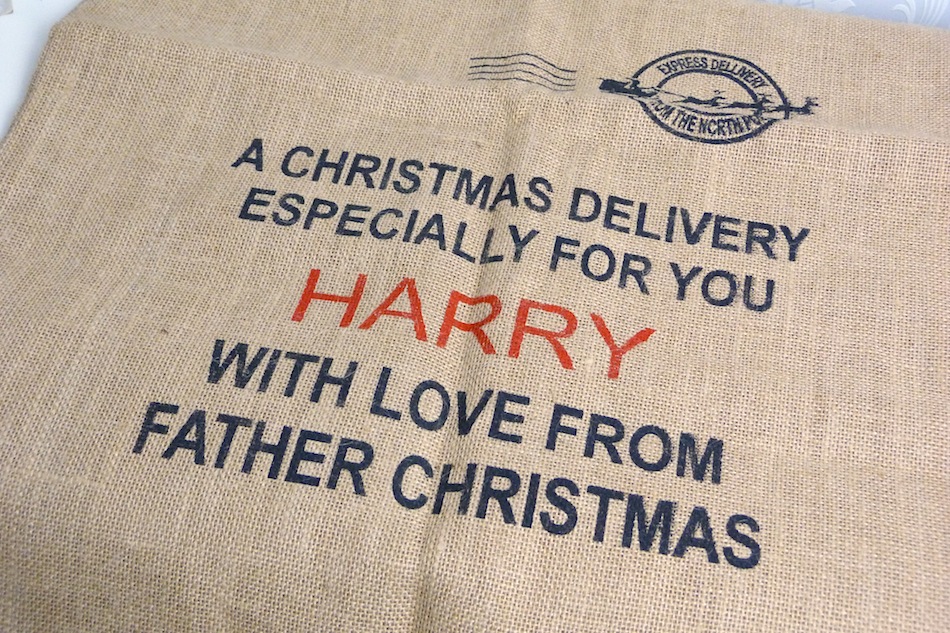 an image of a personalised hessian christmas sack