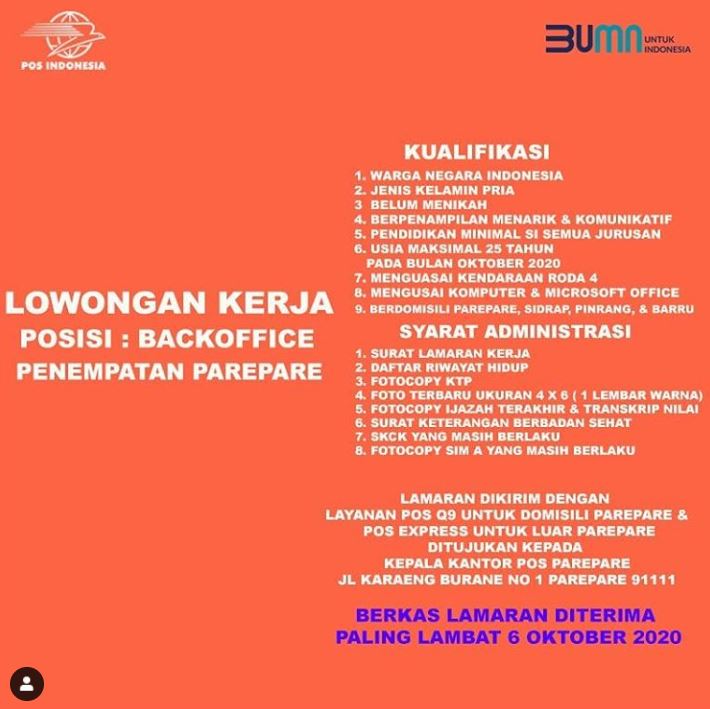 Lowongan Kerja POS Indonesia Pare-Pare - Lowongan Kerja BUMN CPNS