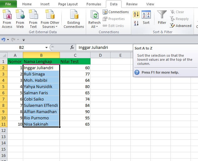 3 Cara Mudah Mengurutkan Nama di Excel