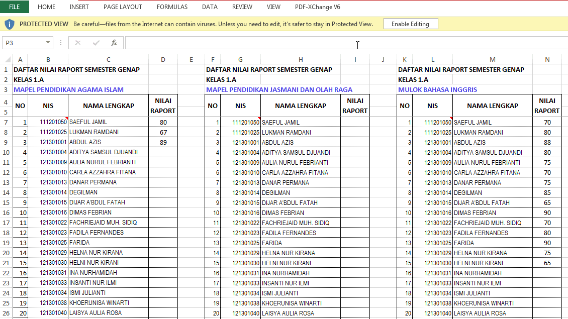 Aplikasi Rekap Nilai Raport otomatis dan Ranking File