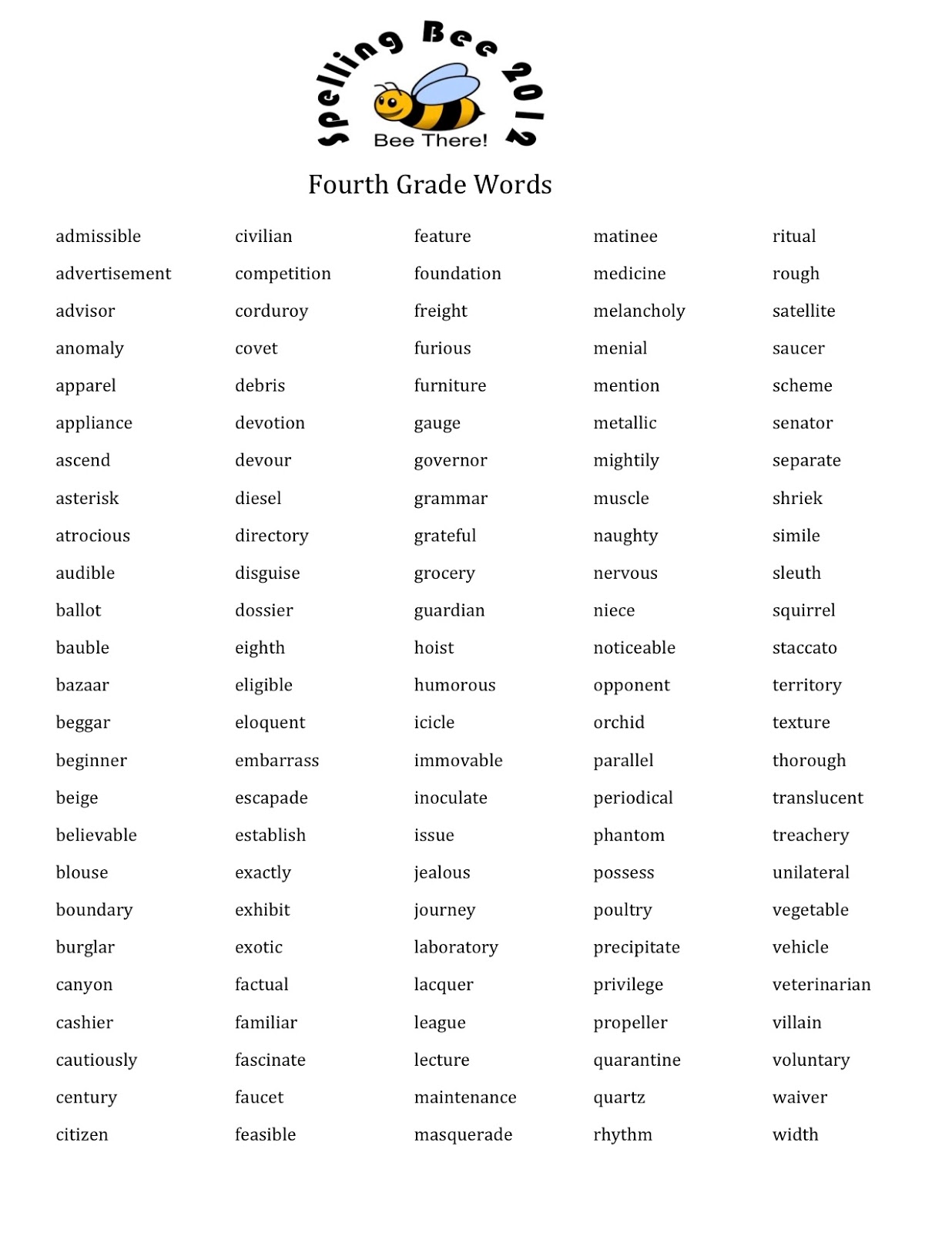 Fourth Grade Vocabulary Words