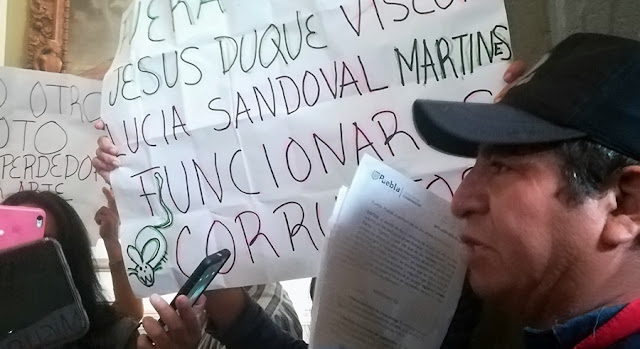 Habitantes de San Miguel Espejo se manifestaron durante la comparecencia de René Sánchez