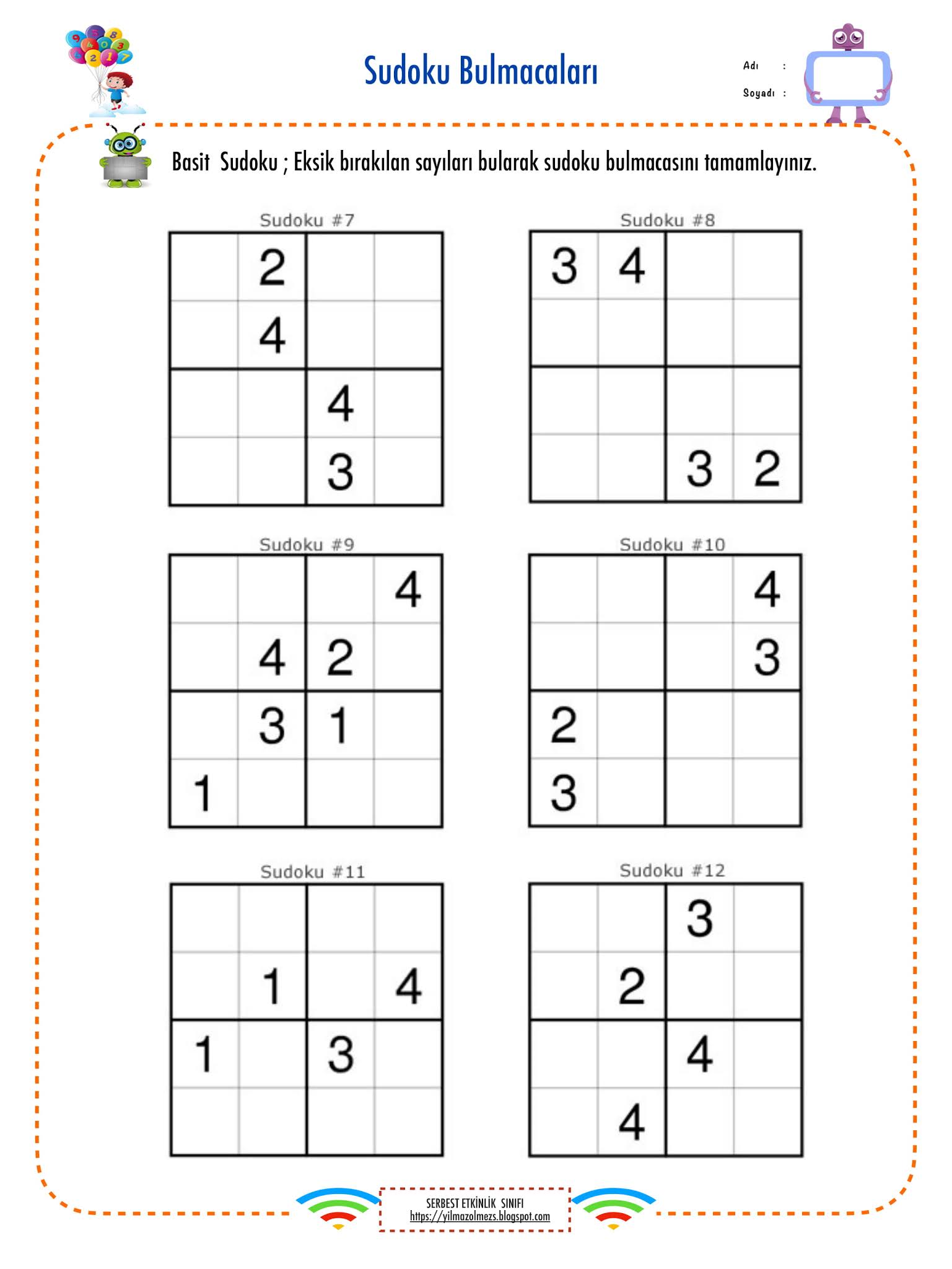 Printable 4x4 Sudoku