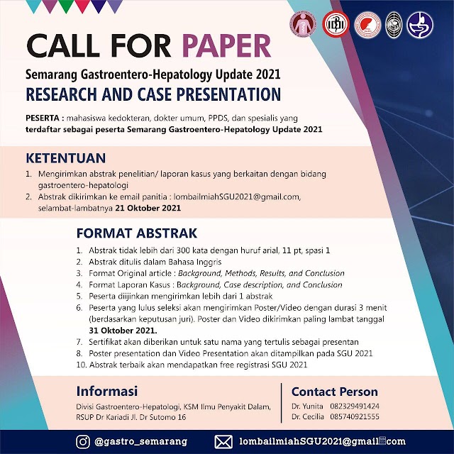 Call For Paper Semarang Gastroentero-Hepatology Update 2021 "Research and Case Presentation"