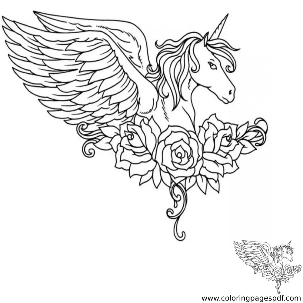 Coloring Page Of A Unicorn Tattoo With Flowers