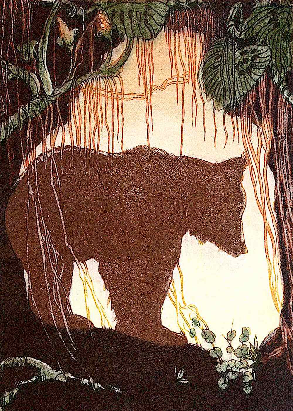 M. De Becque M. De Becque, a silhouette of a bear at a cave entrance