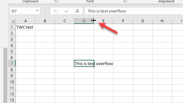 ข้อความล้นใน Excel