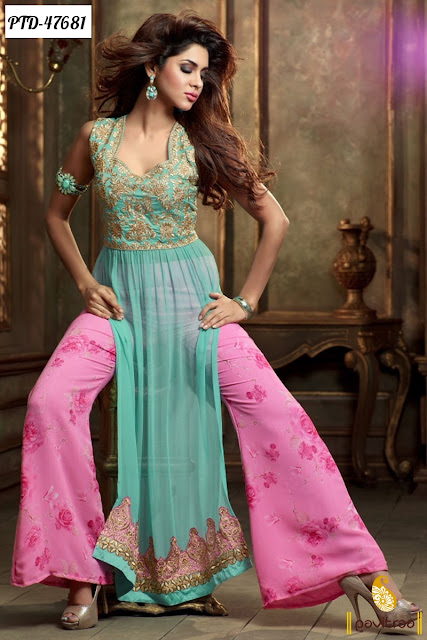 Latest designer pink chiffon anarkali salwar suit online shopping with divali festival discount offer at pavitraa.in