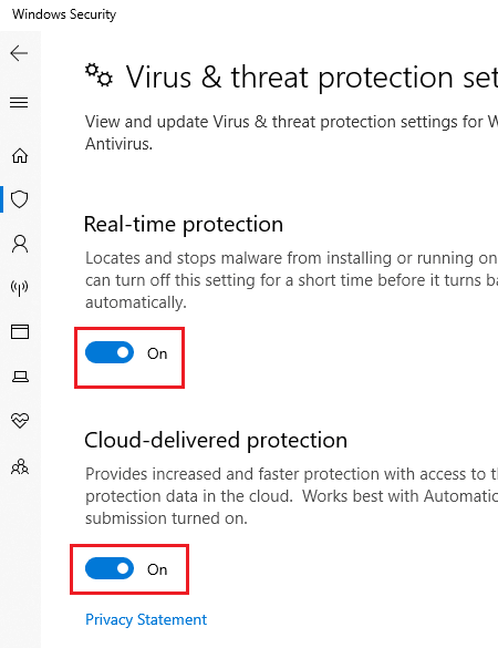 Désactiver la protection en temps réel et la protection cloud dans la sécurité Windows