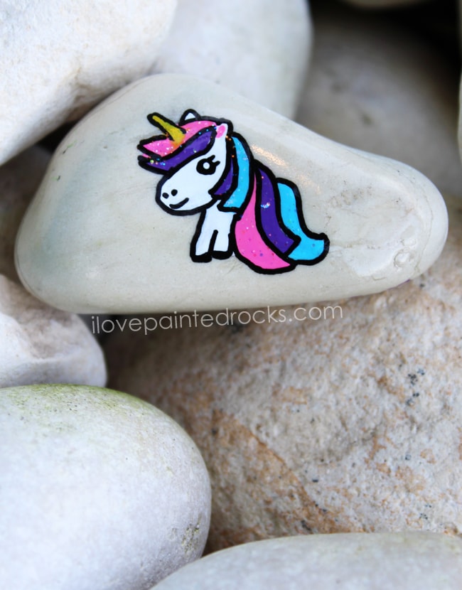 Unicorn painted rock
