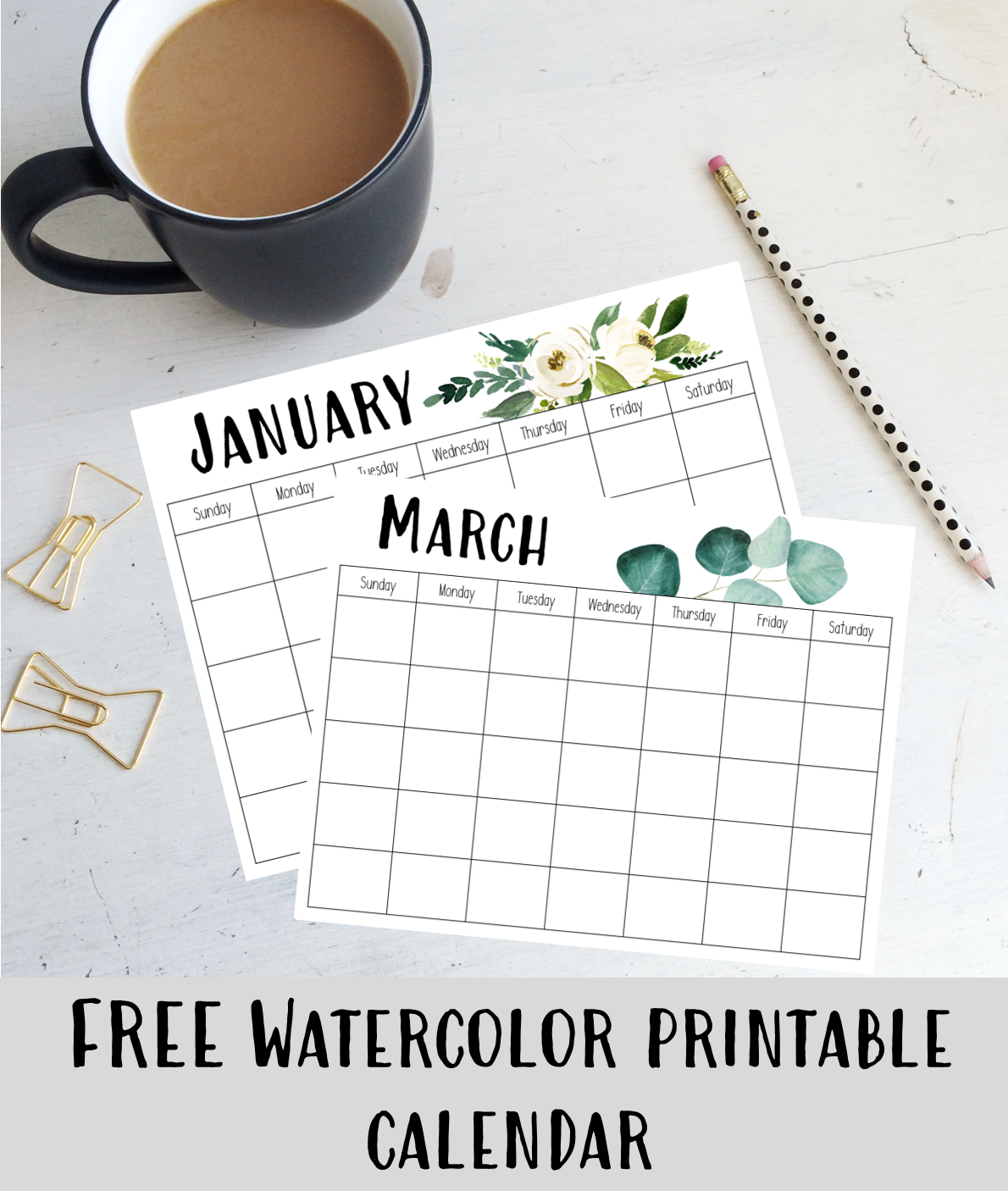 Free watercolor calendar printable | Megan B McCarthy
