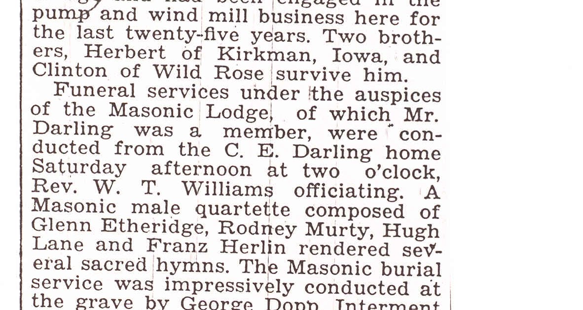 Pieces of Wild Rose, WI Area Genealogy and My Own Charles Darling Obit