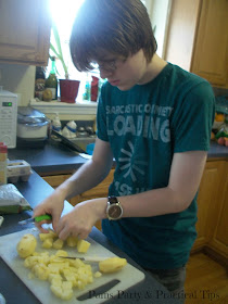 Cutting potatoes for homemade potato salad 