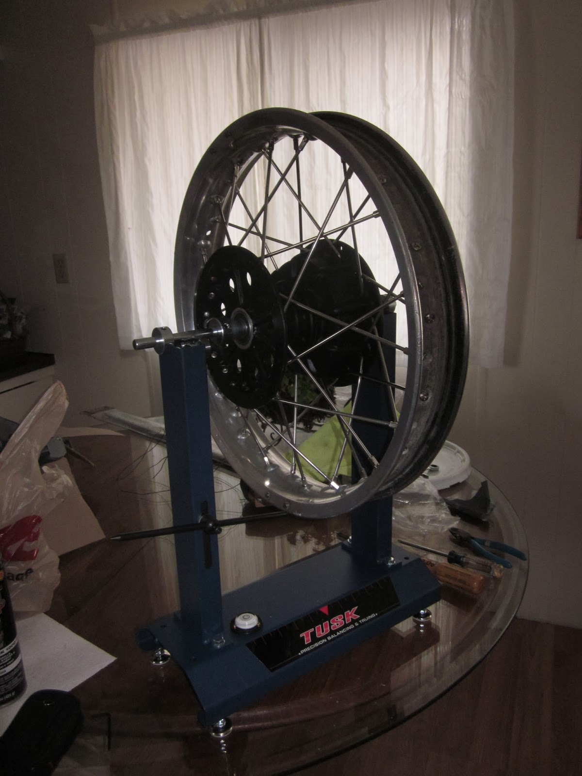 OldMotoDude Tusk motorcycle wheel truing stand