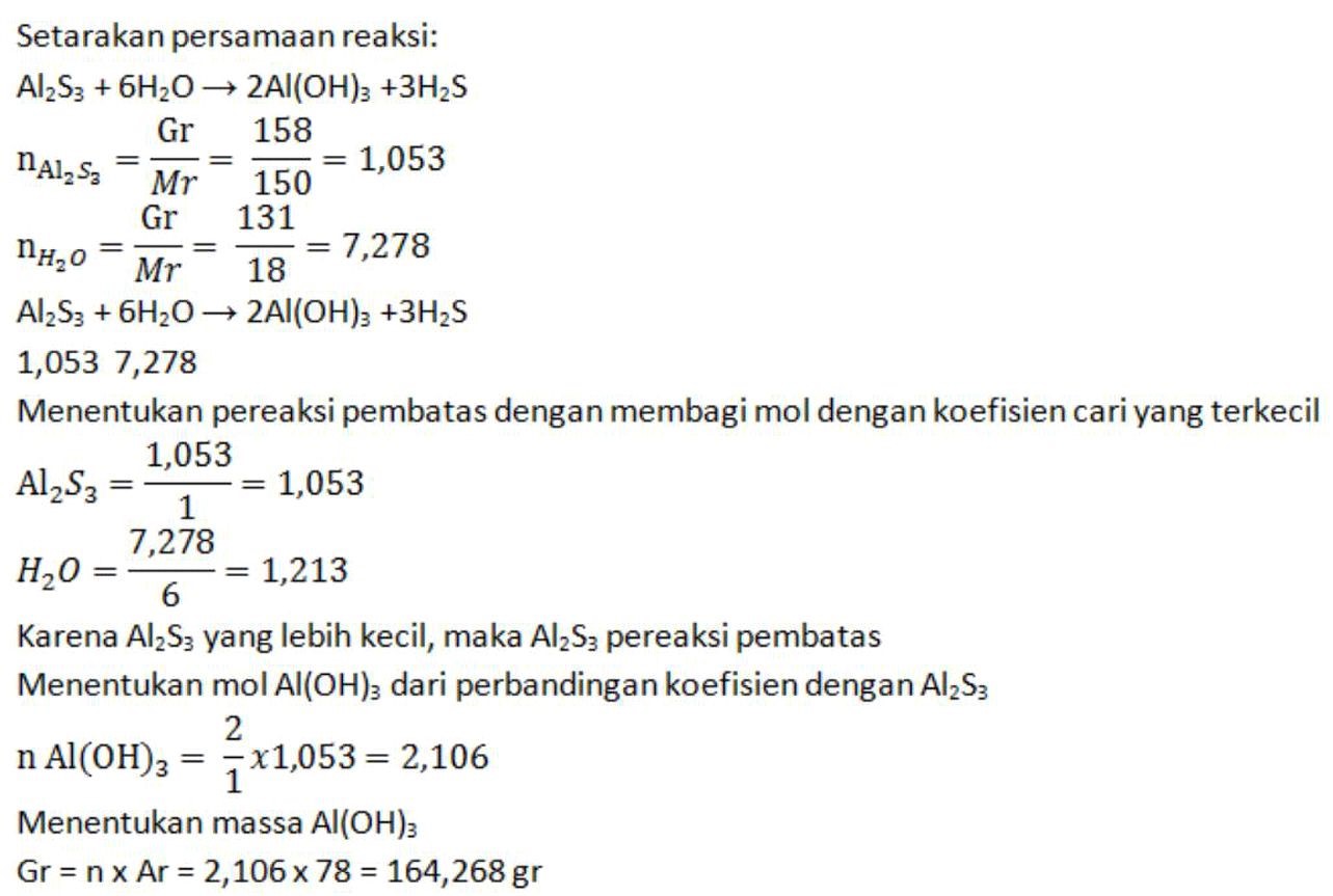 Hitunglah massa Al(OH)3 yang dihasilkan bila 158 gram