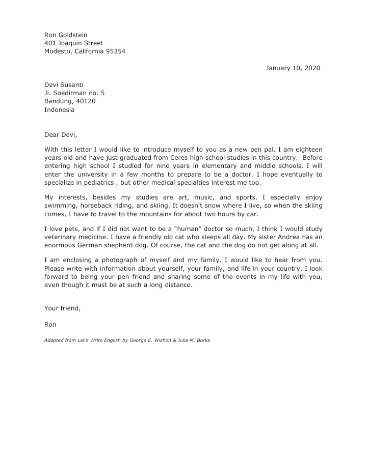 Business Letter Samples - englet.com: Friendship Letter