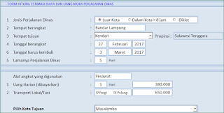 Form Perhitungan atau Estimasi Biaya Perjalanan Dinas Aplikasi Excel Surat Perintah Perjalanan Dinas (SPPD)