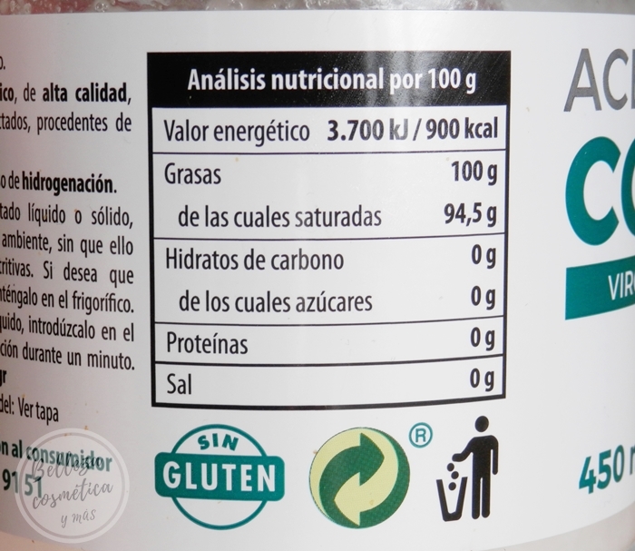 aceite coco mercadona valores nutricionales