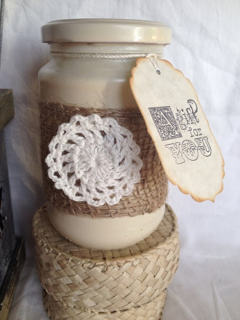 White Tea & Sage, soy jar candle, decorated