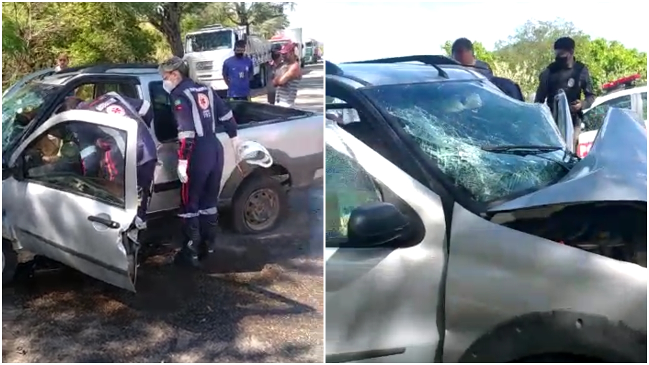 Motorista perde controle e bate carro em árvore na BR-110, em Monteiro