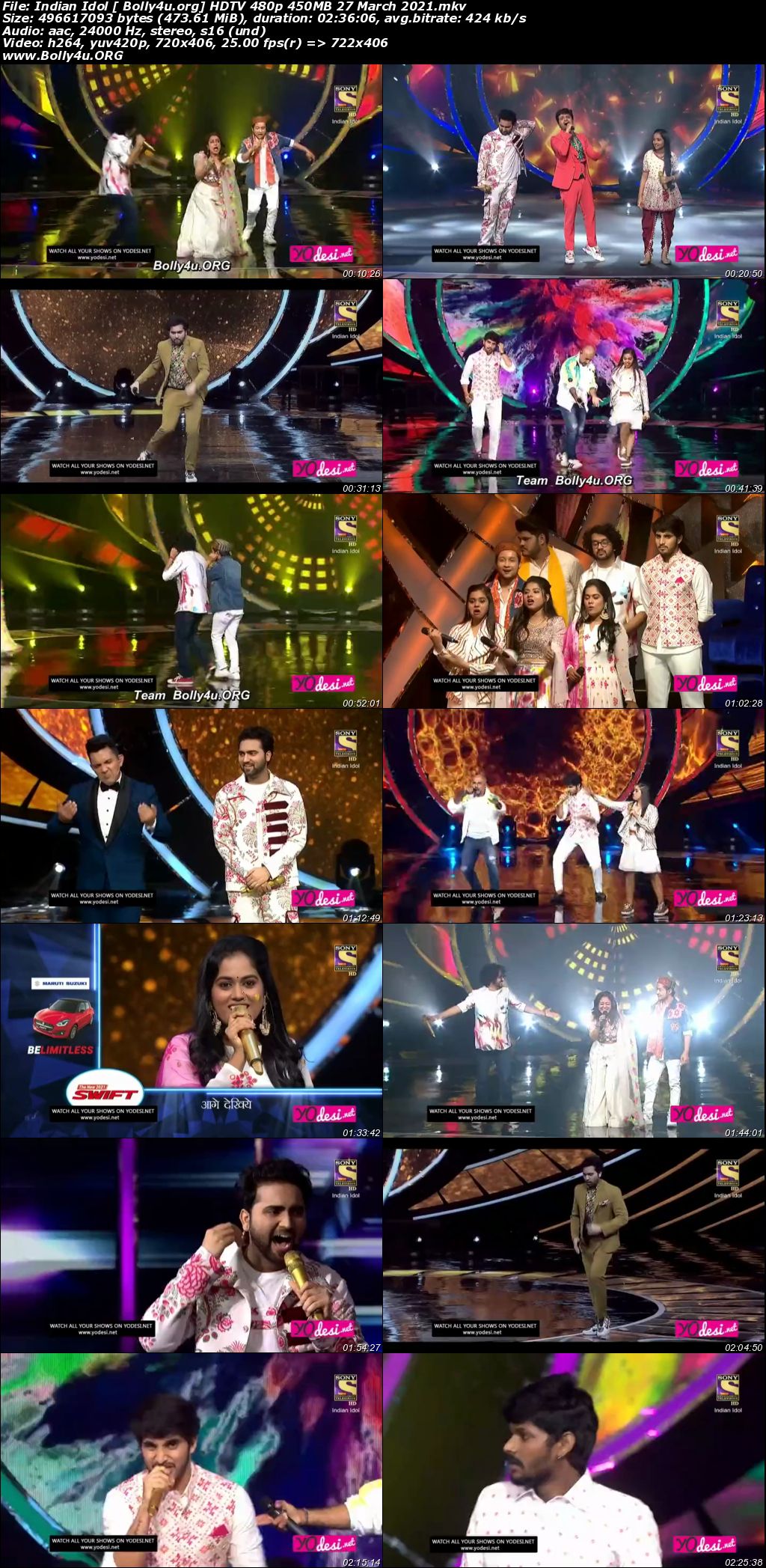 Indian Idol HDTV 480p 450MB 27 March 2021 Download