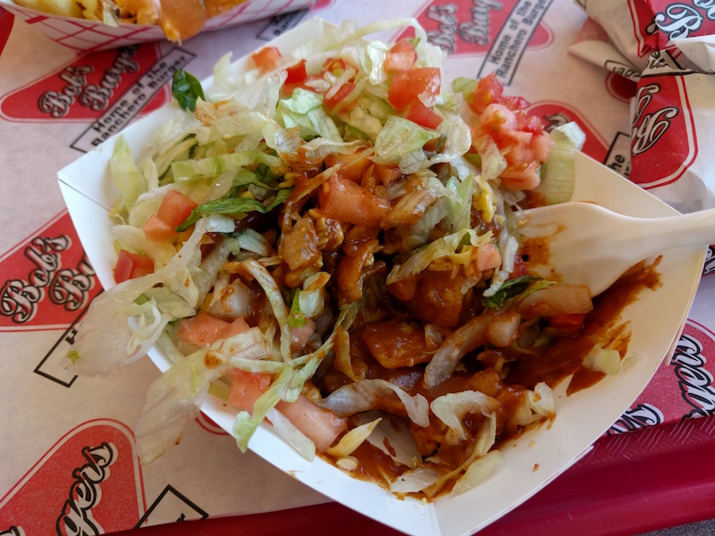 Tortilla burger and Frito pie at Bob's Burgers in Albuquerque