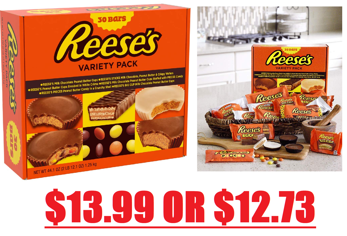 30 Full Size Reese's Chocolate Peanut Butter Candy Variety Pack 13.99