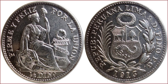 1/2 dinero, 1913: Republic of Peru