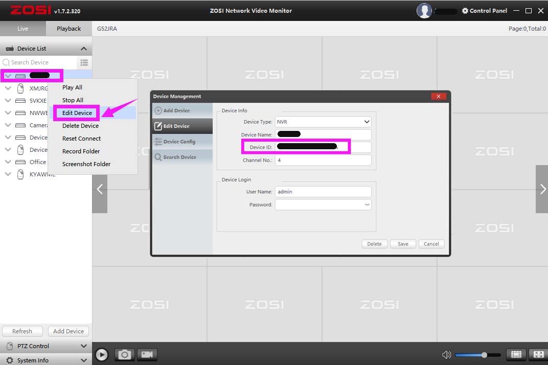 How to find Zosi Device ID or UID