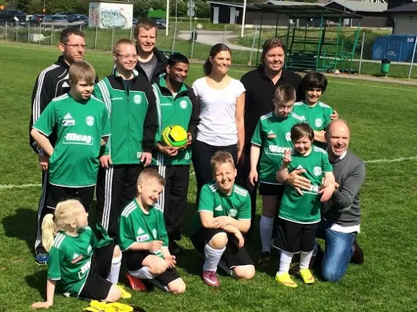 Crown Princess Victoria of Sweden played soccer with a team of children with Down syndrome at the Västerås stadium 