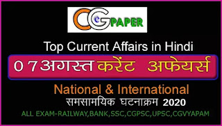 07 August 2020 Current Affairs in Hindi 07 August 2020 Current Affairs in Hindi